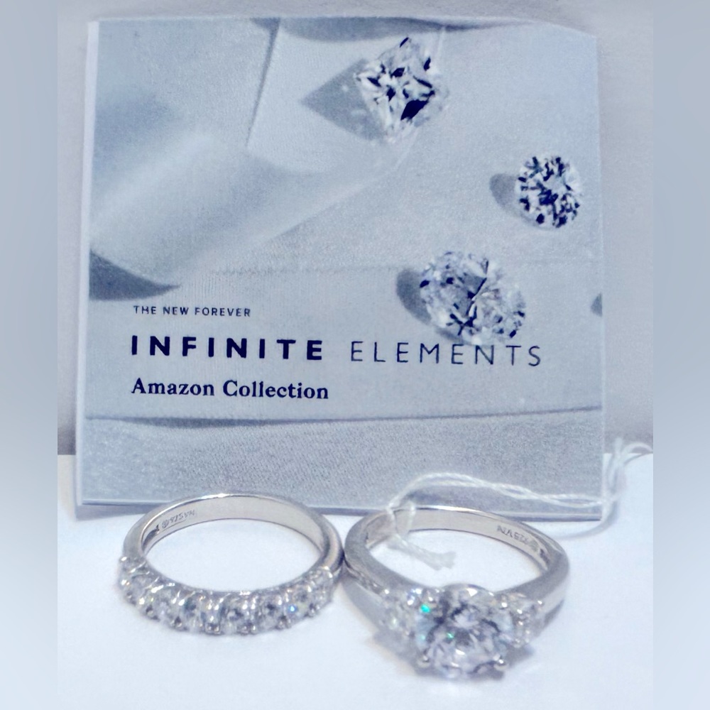 Sterling Silver Platinum Plated Infinite Elements Cubic Zirconia 3 Stone Ring